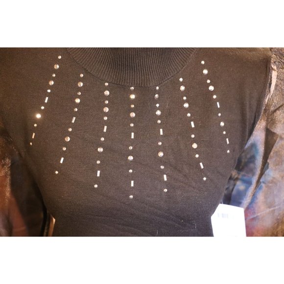 89Th Madison Black top wiith white crystal and sheer arm unique Size S/P - Picture 2 of 6